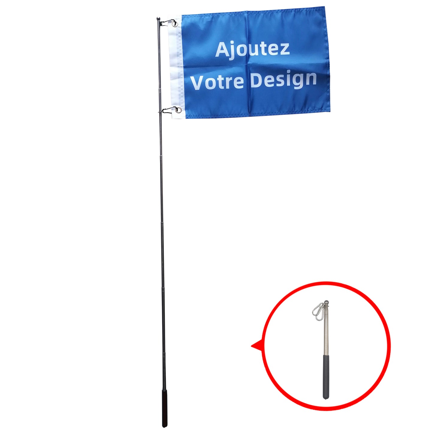 Custom Flag Personalized Flags with Handheld Flagpole Telescopic Stainless Steel Pole with Snap Clips
