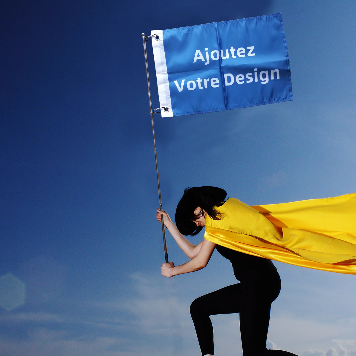 Custom Flag Personalized Flags with Handheld Flagpole Telescopic Stainless Steel Pole with Snap Clips