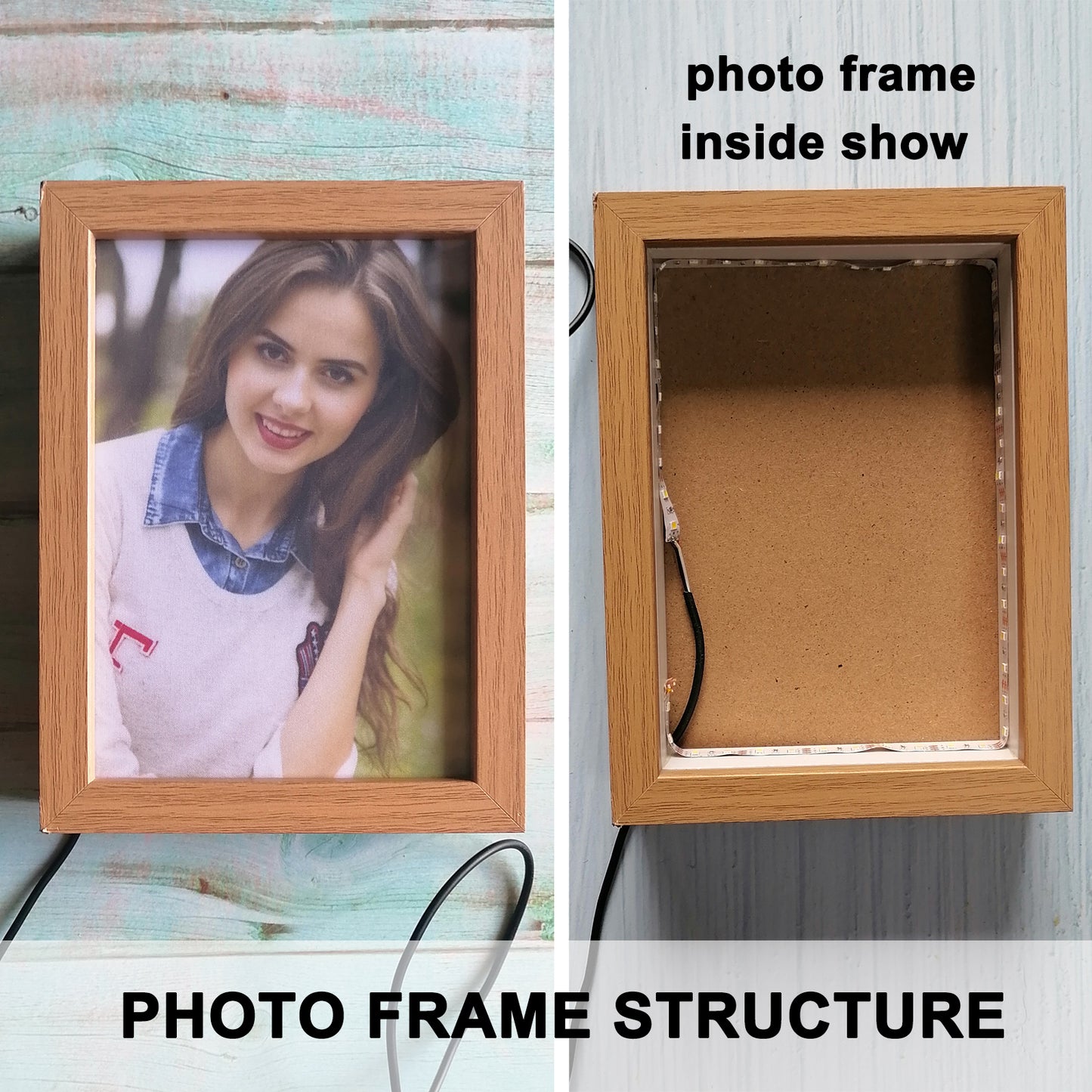 Personalized Photo Frame with Light Custom Picture Wooden Frames with Lighting for Desktop Display