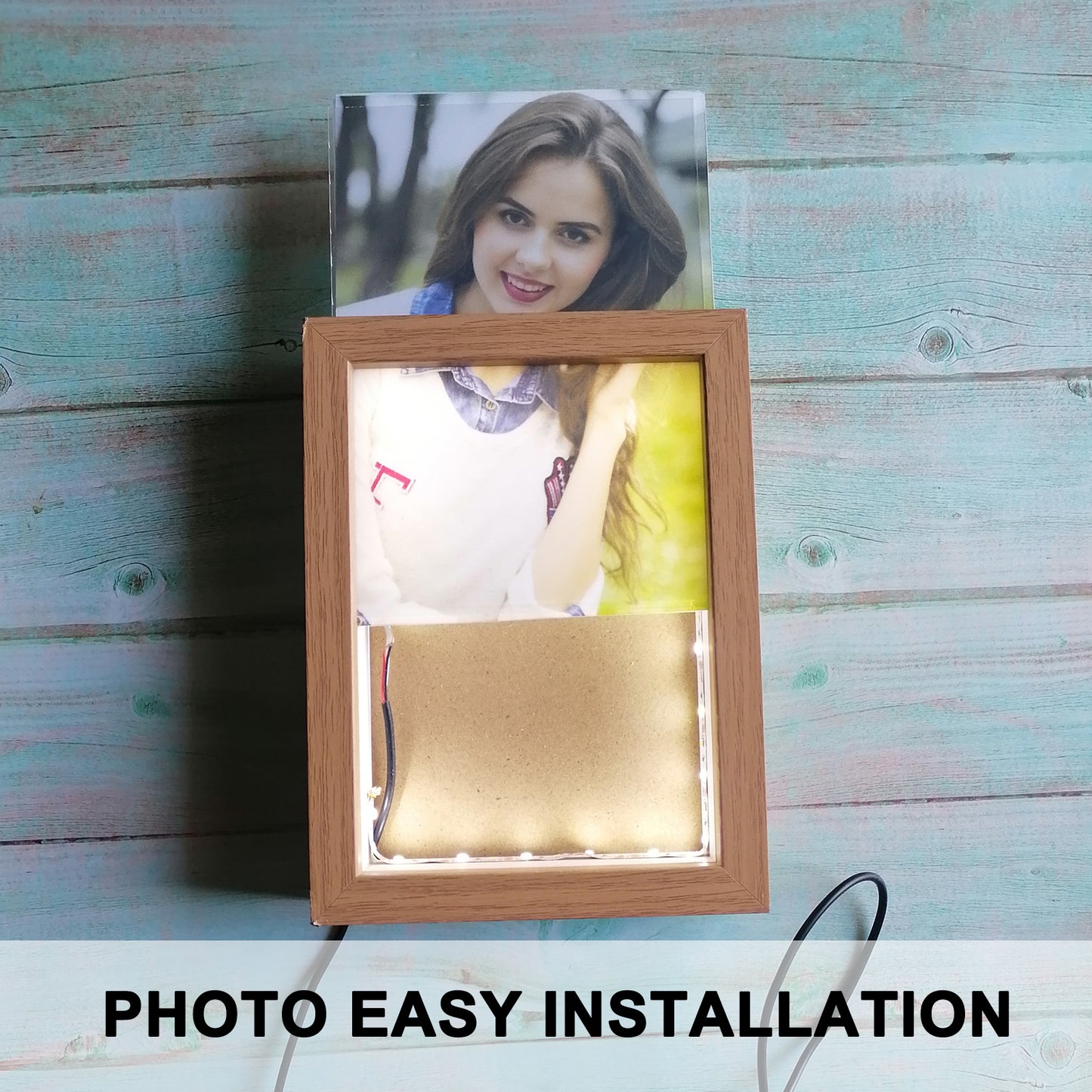 Personalized Photo Frame with Light Custom Picture Wooden Frames with Lighting for Desktop Display