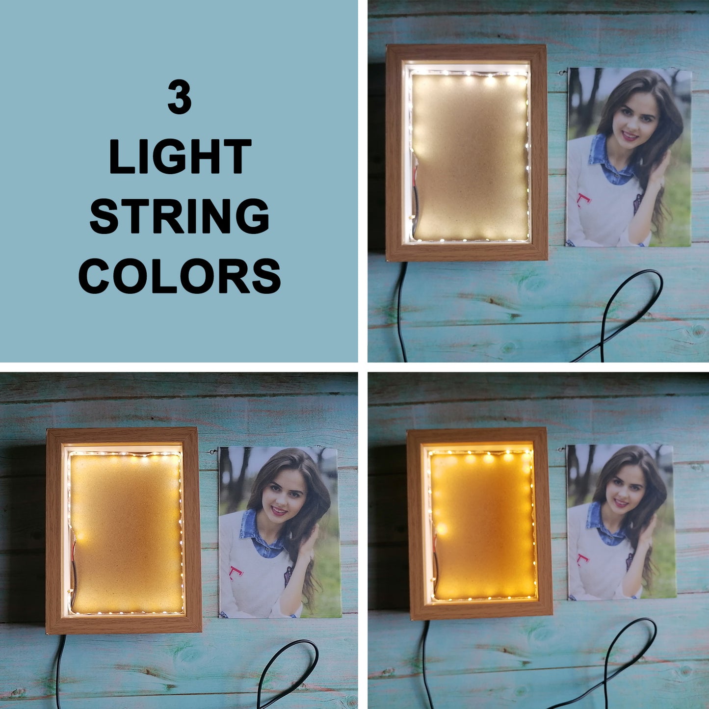 Personalized Photo Frame with Light Custom Picture Wooden Frames with Lighting for Desktop Display