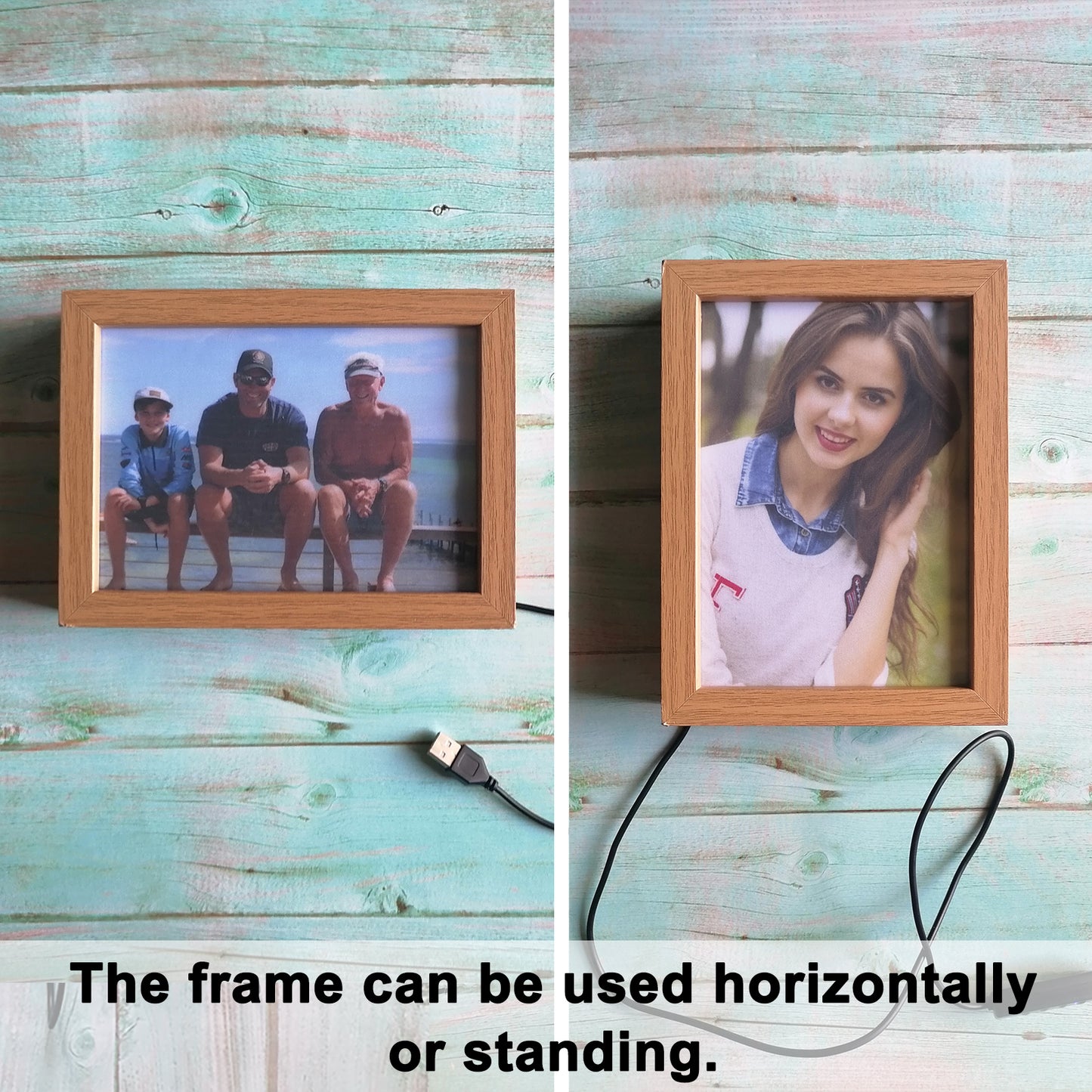 Personalized Photo Frame with Light Custom Picture Wooden Frames with Lighting for Desktop Display