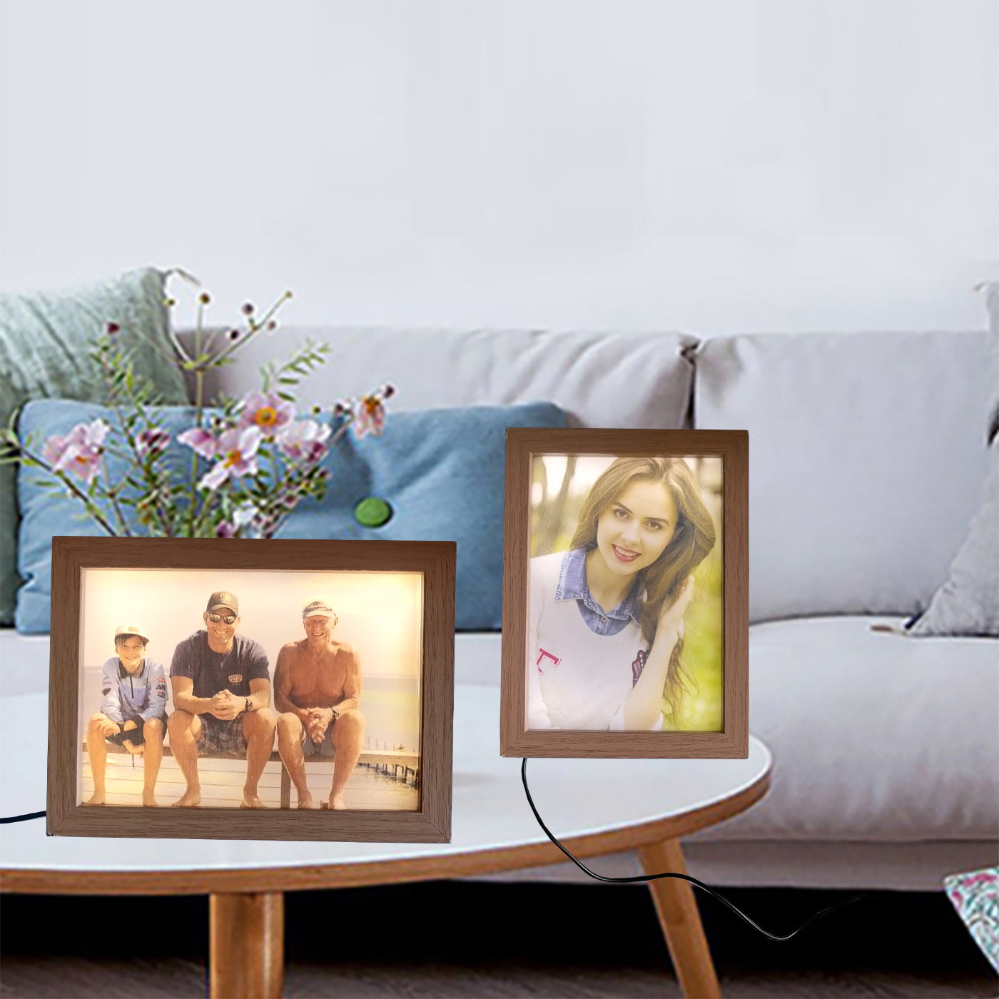 Personalized Photo Frame with Light Custom Picture Wooden Frames with Lighting for Desktop Display